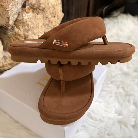 Naked Wolfe Hilary Brown Leather Platform Flip Flop Sandals EU 37 US 7 - Picture 5 of 10